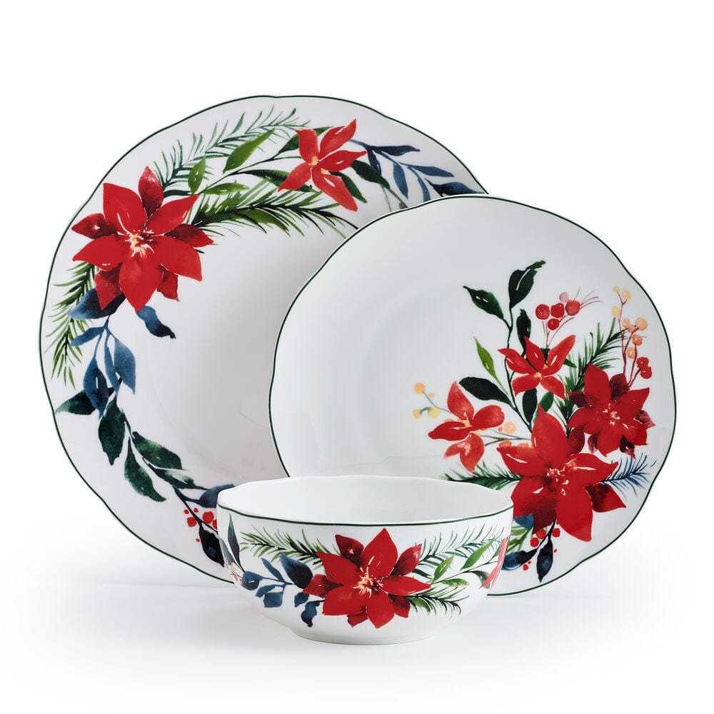 Merry Poinsettia 12 Piece Dinnerware Set. Service For 4 - Image 8