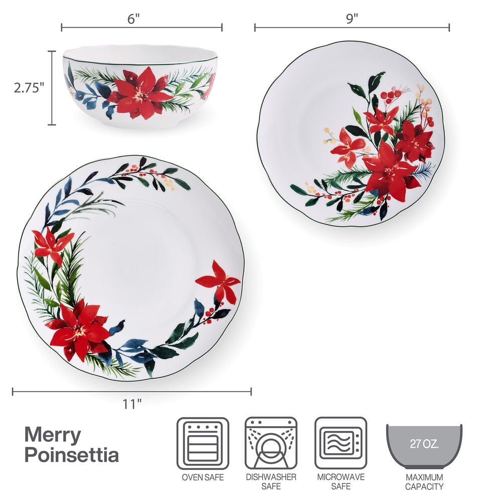Merry Poinsettia 12 Piece Dinnerware Set. Service For 4 - Image 9