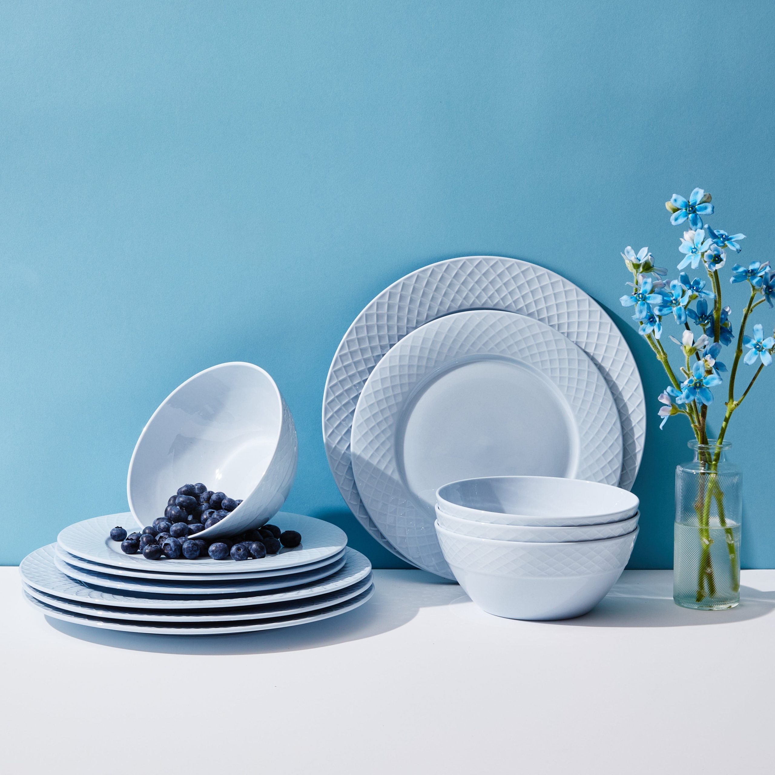 Trellis Misty Blue 12 Piece Dinnerware Set. Service for 4 - Image 2