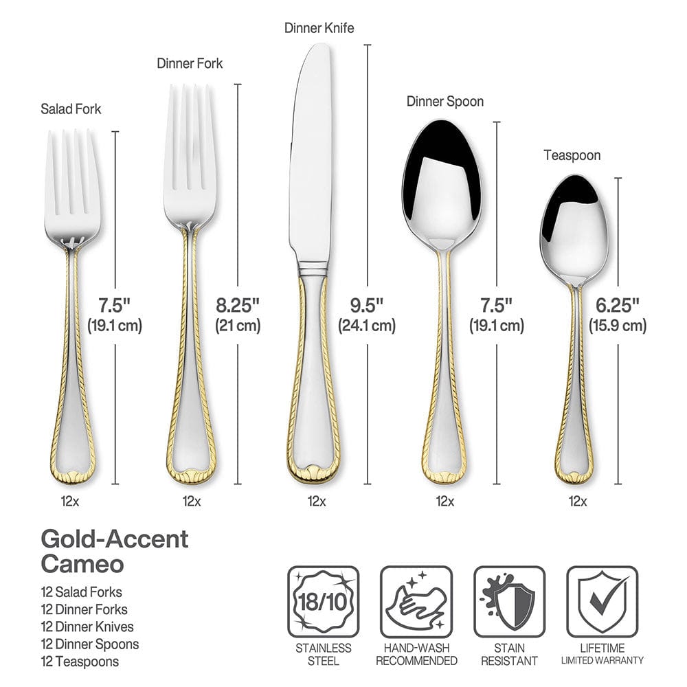 Cameo Gold 65 Piece Flatware Set. Service for 12 - Image 5