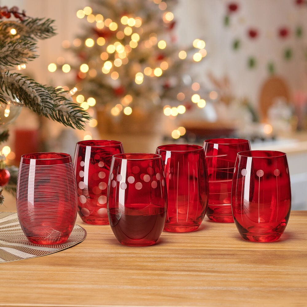 Cheers? Set of 6 Ruby Stemless Wine Glasses - Image 2