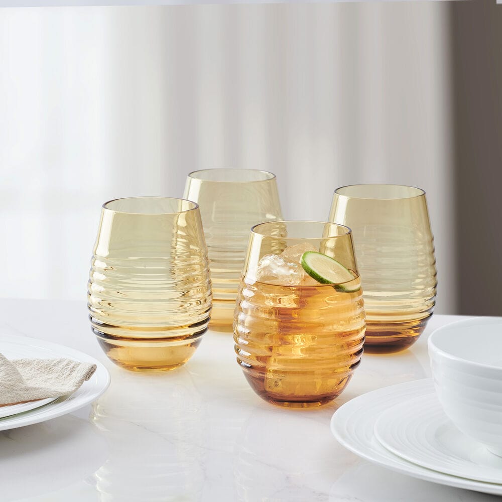 Ciara Amber Set of 4 Stemless Wine Glasses - Image 2