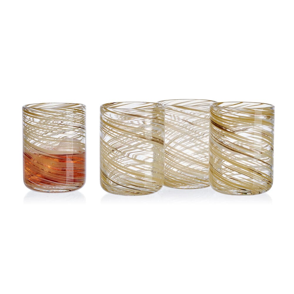 Color Swirl Honey Set of 4 Double Old Fashioned Glasses
