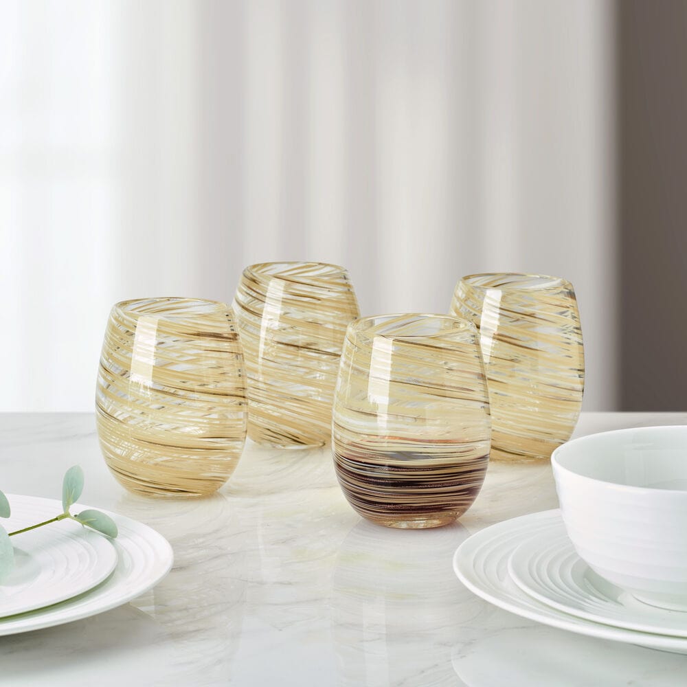 Color Swirl Honey Set of 4 Stemless Wine Glasses - Image 2