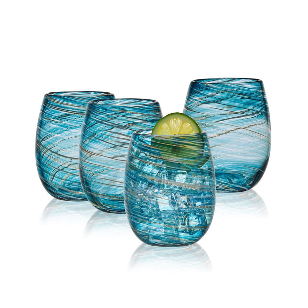 Color Swirl Set of 4 Stemless Wine Glasses