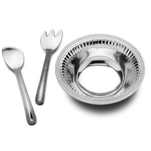 Flutes & Pearls 3 Piece Salad Bowl Serving Set. 13.5 inch