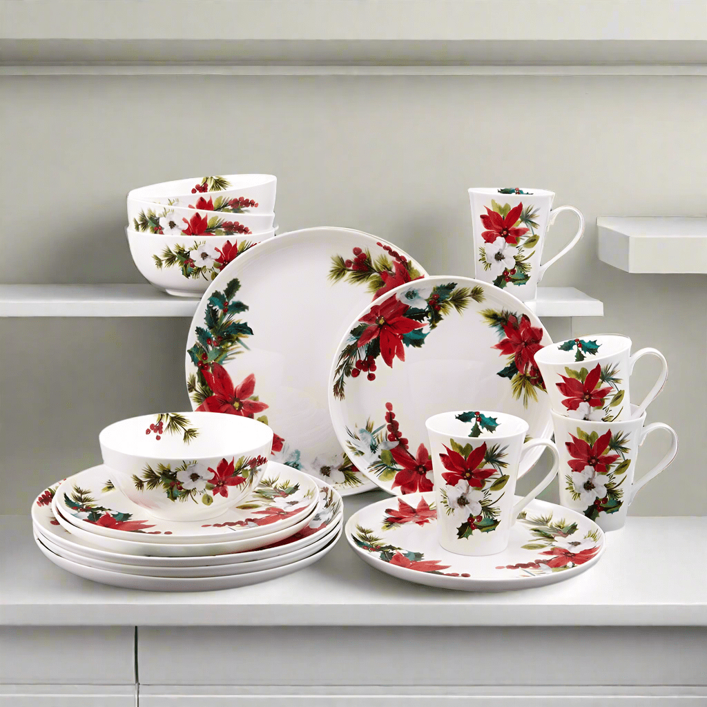 Hope Joy Poinsettia 16 Piece Dinnerware Set. Service for 4 - Image 2