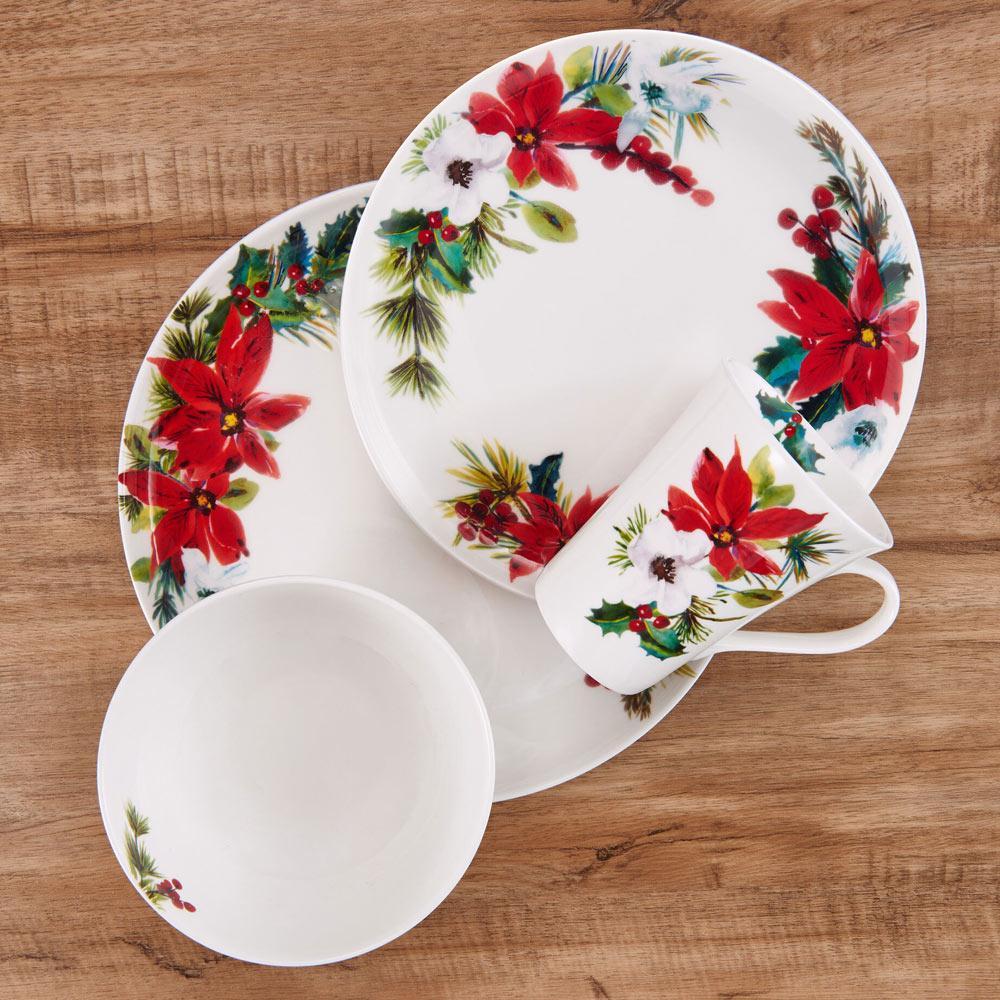 Hope Joy Poinsettia 16 Piece Dinnerware Set. Service for 4 - Image 3