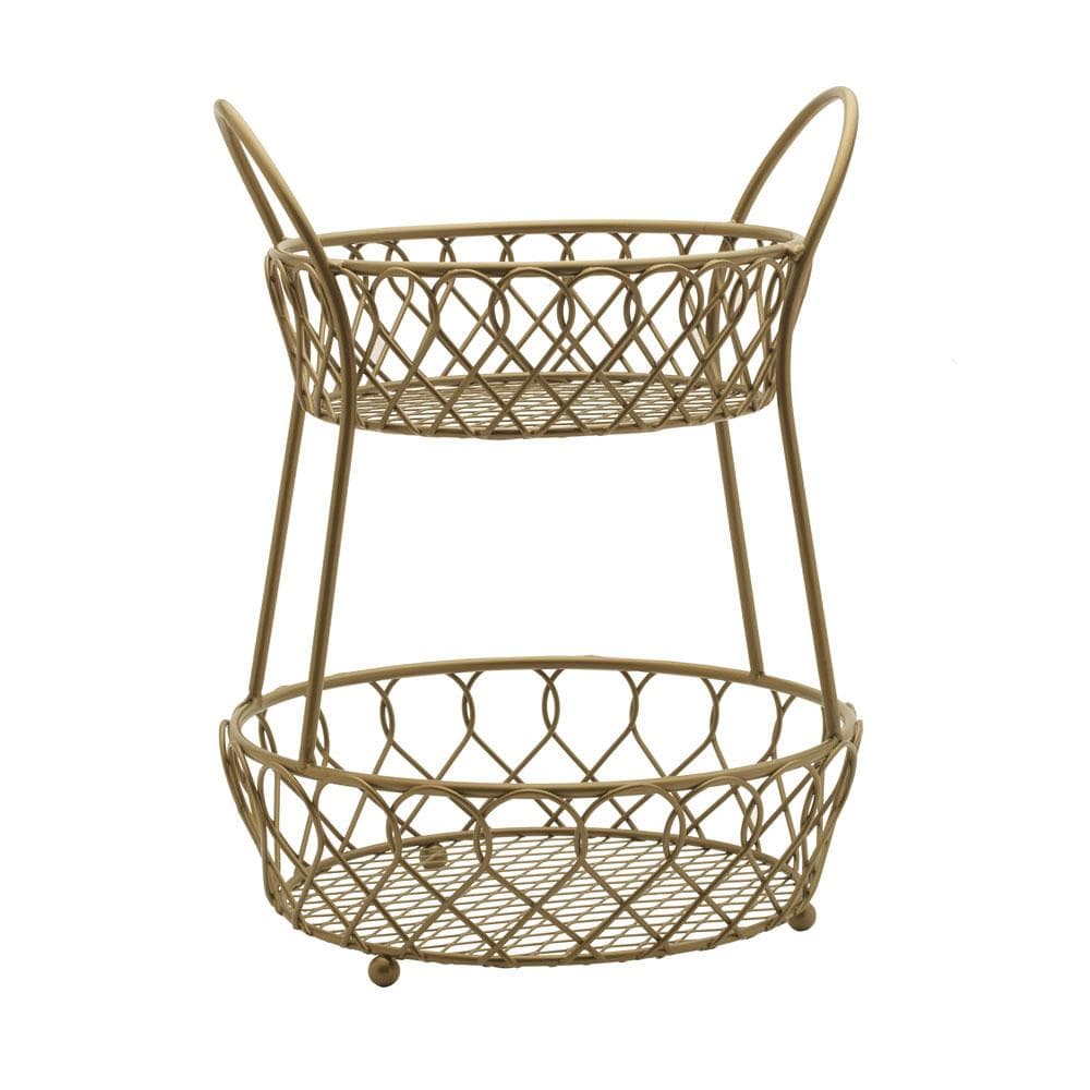 Loop and Lattice 2 Tier Matte Gold Countertop Fruit Storage Basket - Image 5