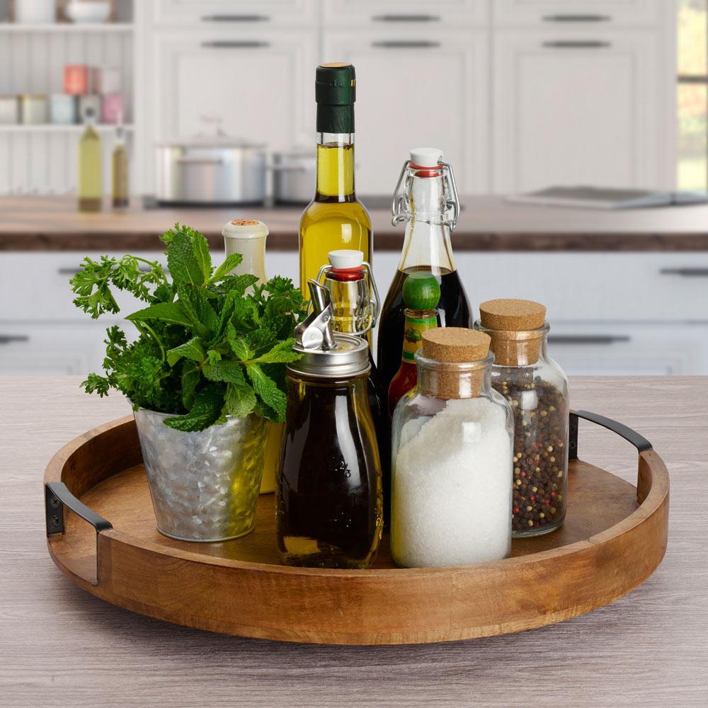 Lazy Susan Mango Wood Serve Tray. 18 Inch - Image 2