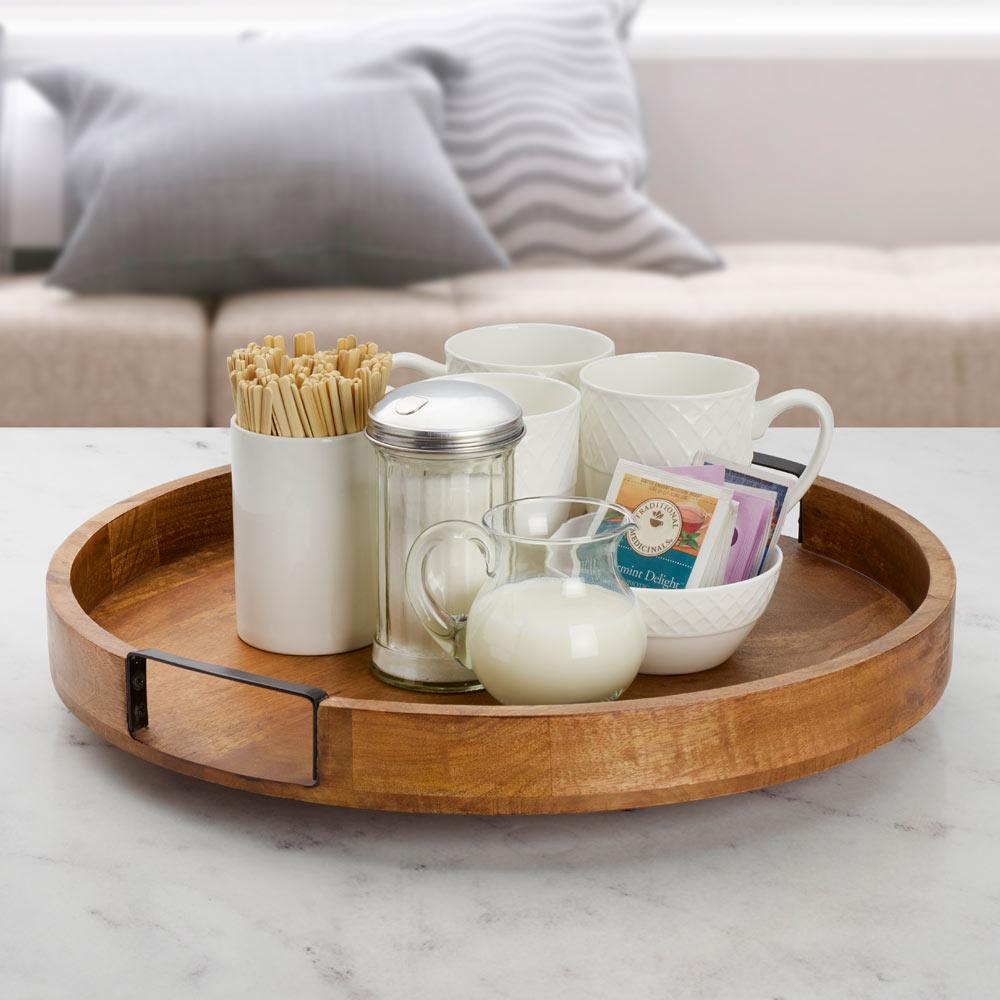 Lazy Susan Mango Wood Serve Tray. 18 Inch - Image 3