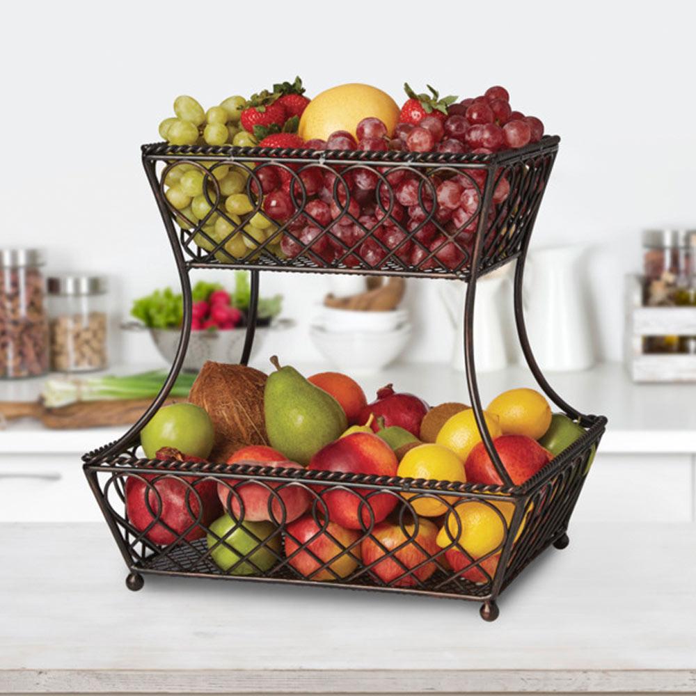 Loop Lattice 2 Tier Rectangular Fruit Storage Basket - Image 2
