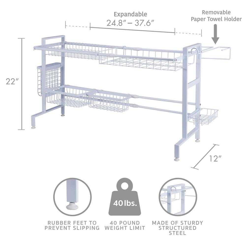 Over the Sink 2 Tier Expandable Organizer Dish Drying Rack - Image 6