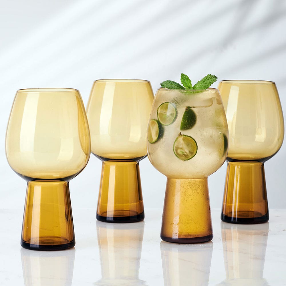 Phoebe Amber Set of 4 Goblet Beverage Glasses - Image 2