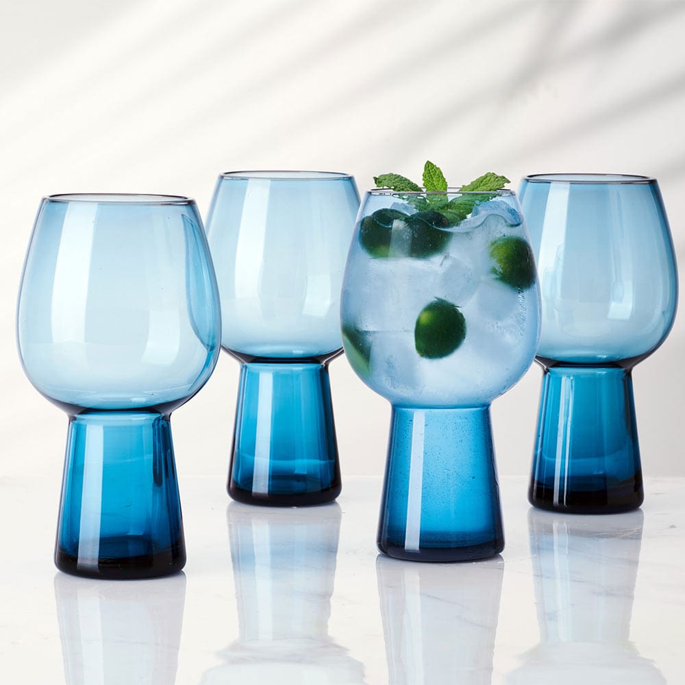 Phoebe Blue Set of 4 Goblet Beverage Glasses - Image 2