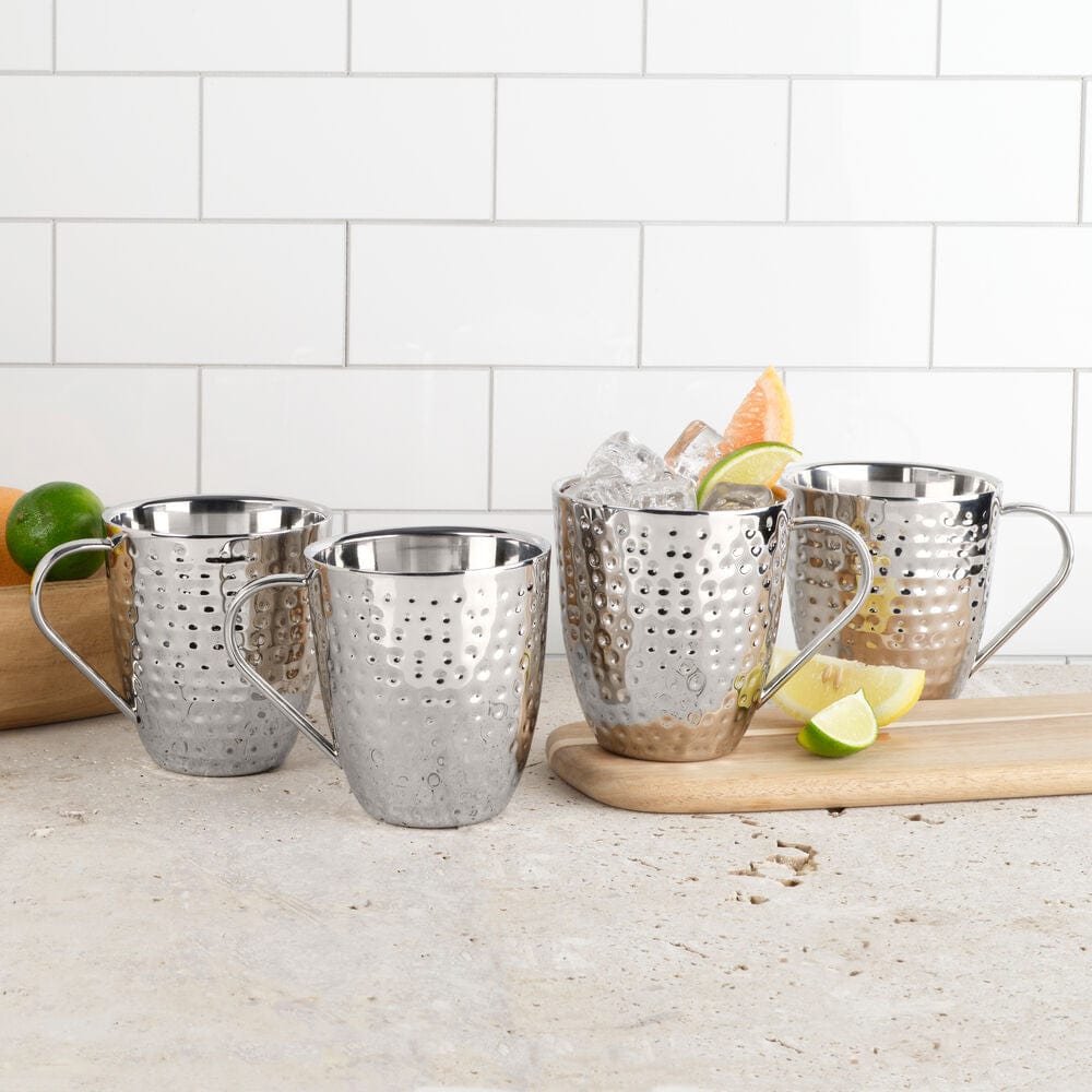 Double Wall Stainless Hammered Set of 4 Mugs - Image 2