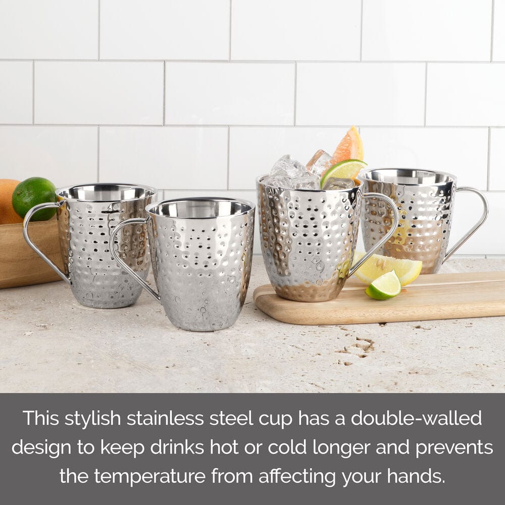 Double Wall Stainless Hammered Set of 4 Mugs - Image 4