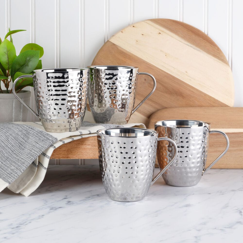 Double Wall Stainless Hammered Set of 4 Mugs - Image 5