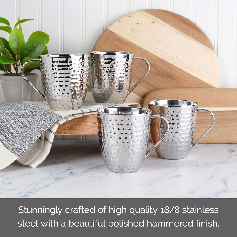 Double Wall Stainless Hammered Set of 4 Mugs - Image 6