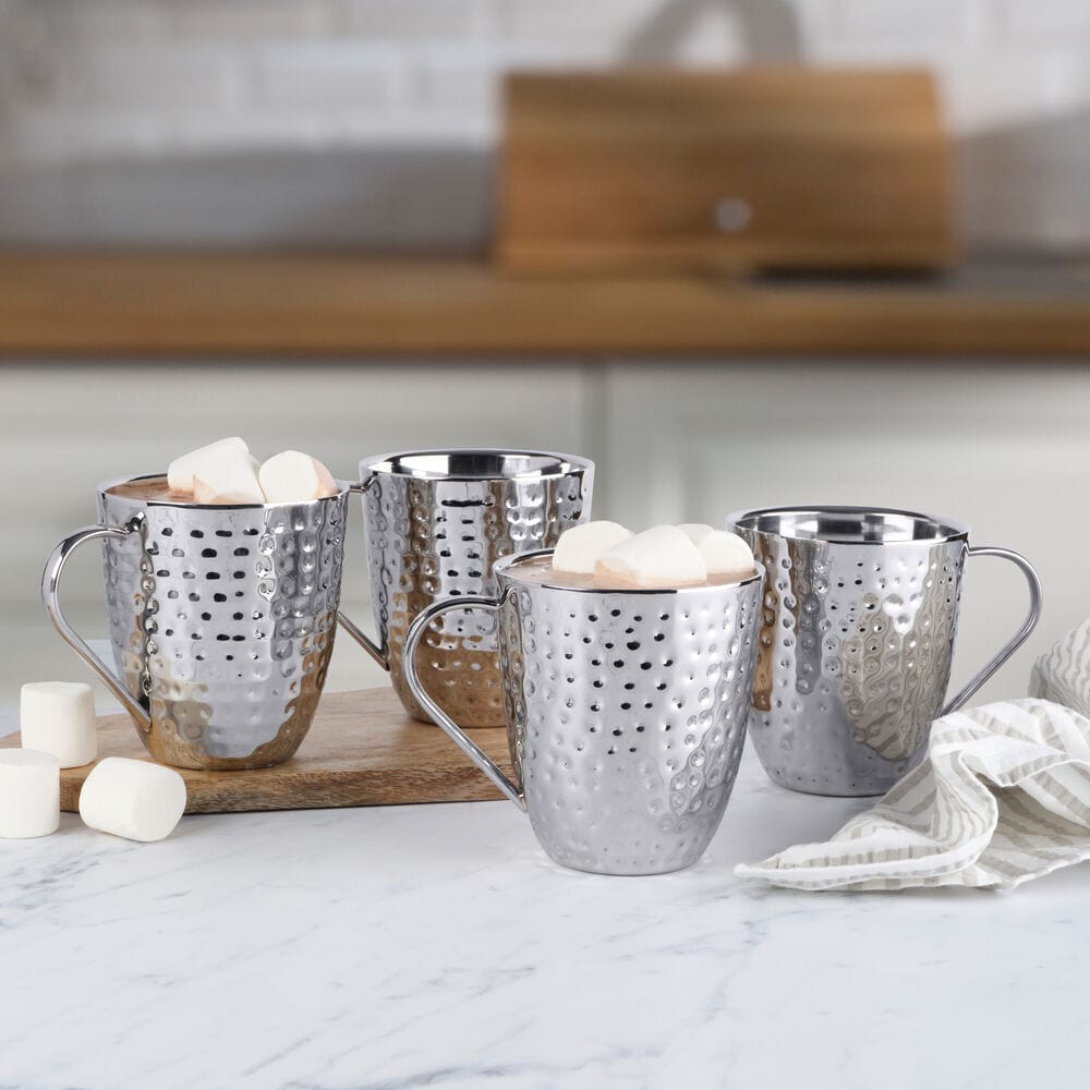 Double Wall Stainless Hammered Set of 4 Mugs - Image 8