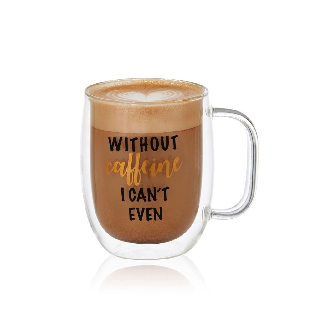 Double Wall Mug and Stemless Wine Glass Set of 2. Caffeine Wine Sentiment - Image 3