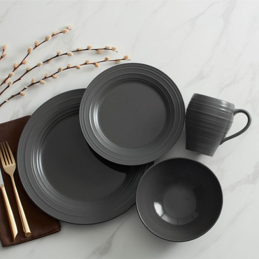 Swirl Graphite 16 Piece Dinnerware Set. Service for 4 - Image 2