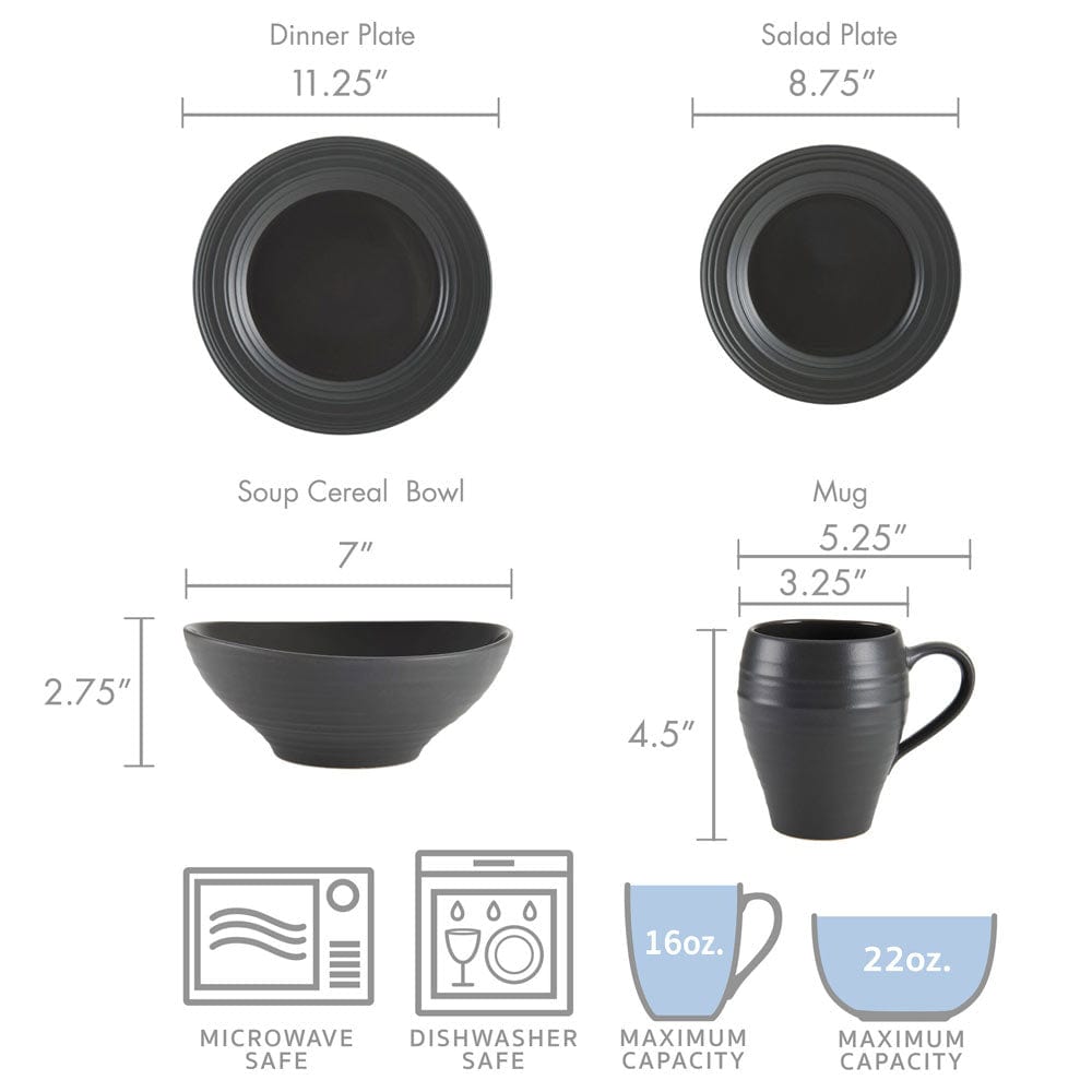 Swirl Graphite 16 Piece Dinnerware Set. Service for 4 - Image 4