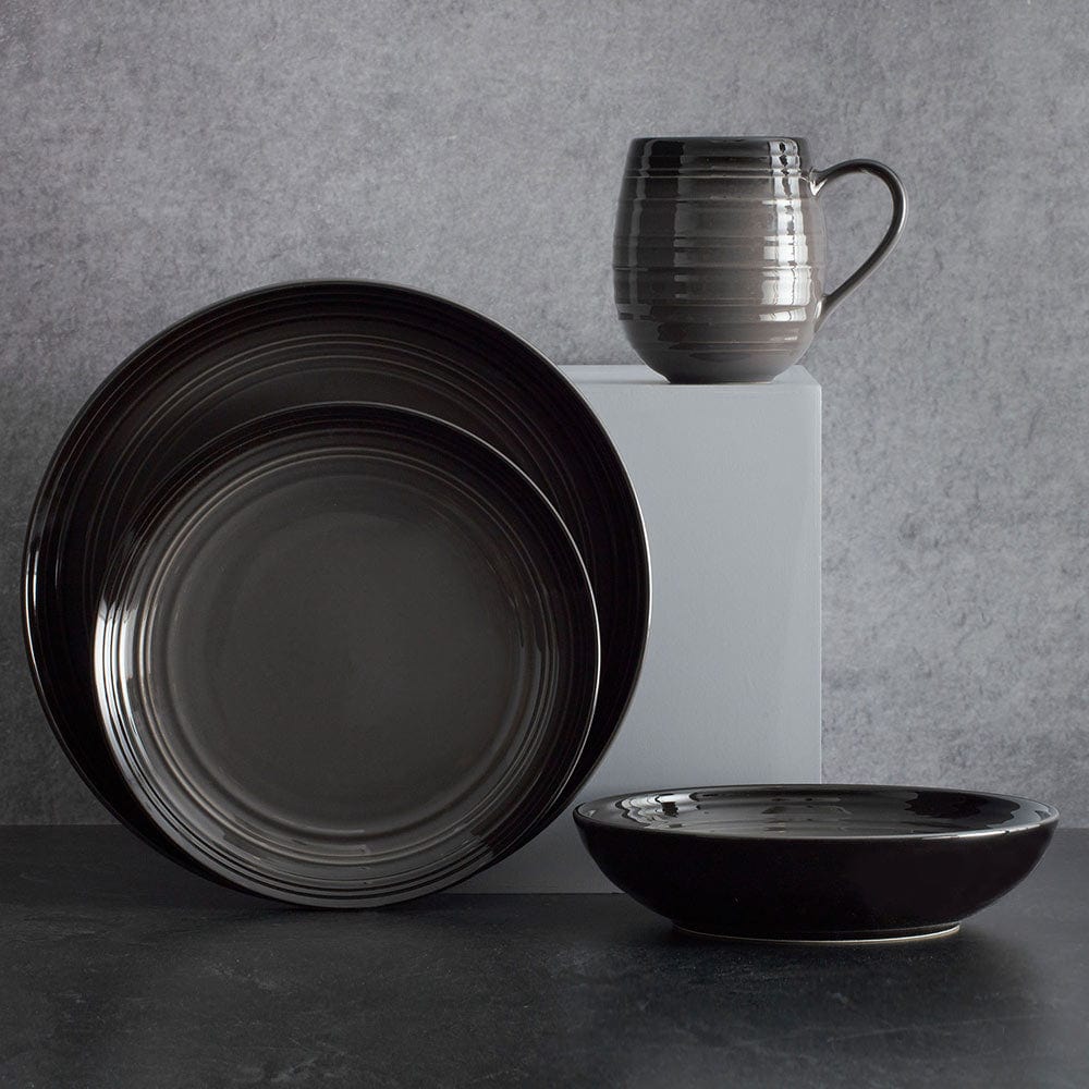 Swirl Black Coupe with Graphite Ombre Accent 4 Piece Place Setting - Image 2