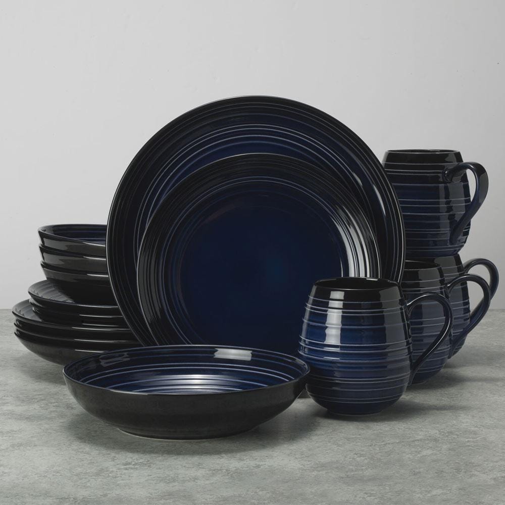 Swirl Black Coupe with Cobalt Ombre Accent 16 Piece Dinnerware Set. Service for 4 - Image 2