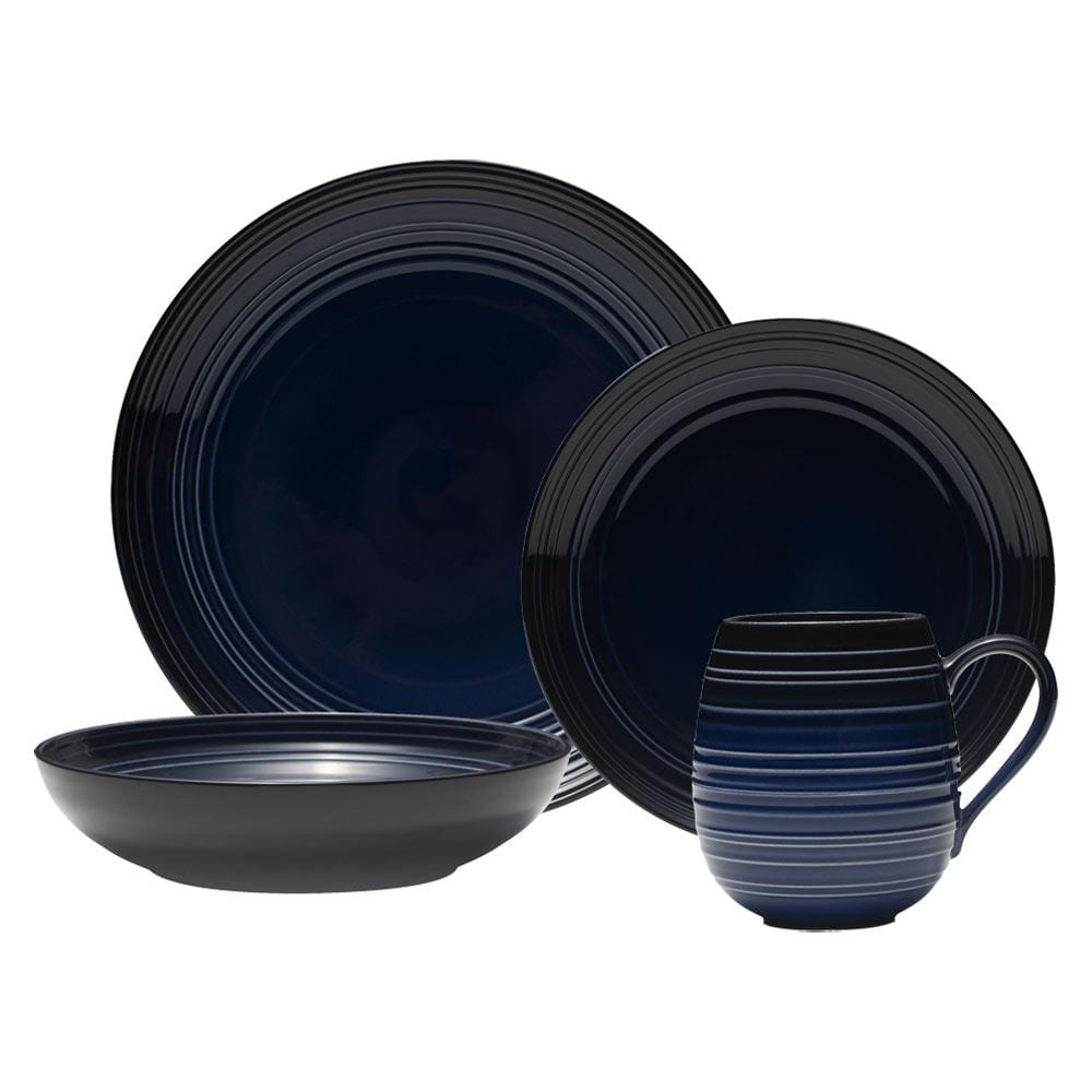Swirl Black Coupe with Cobalt Ombre Accent 16 Piece Dinnerware Set. Service for 4 - Image 8