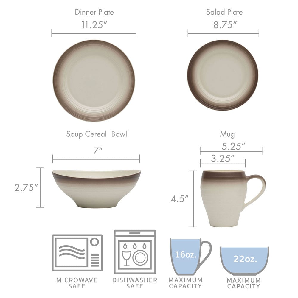 Swirl Ombre Mocha 16 Piece Dinnerware Set. Service for 4 - Image 4