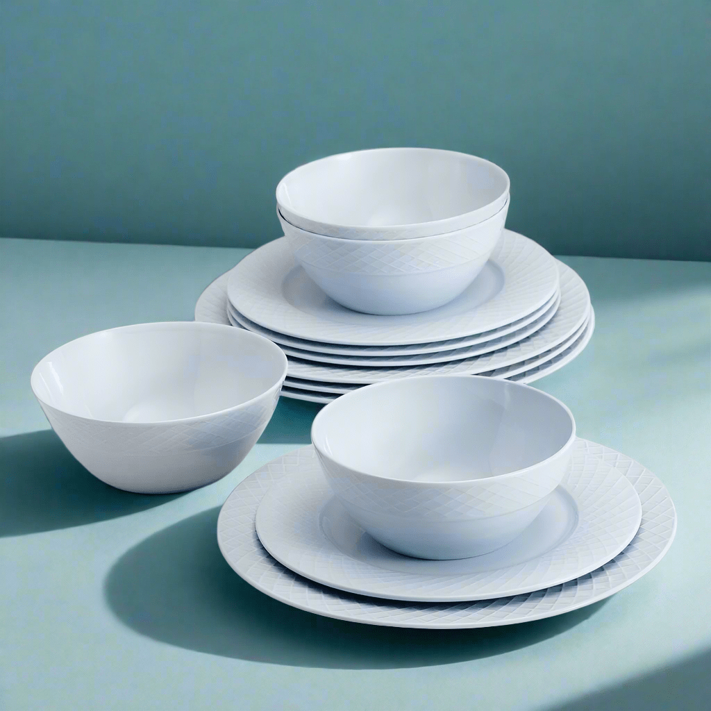 Trellis Misty Blue 12 Piece Dinnerware Set. Service for 4 - Image 5