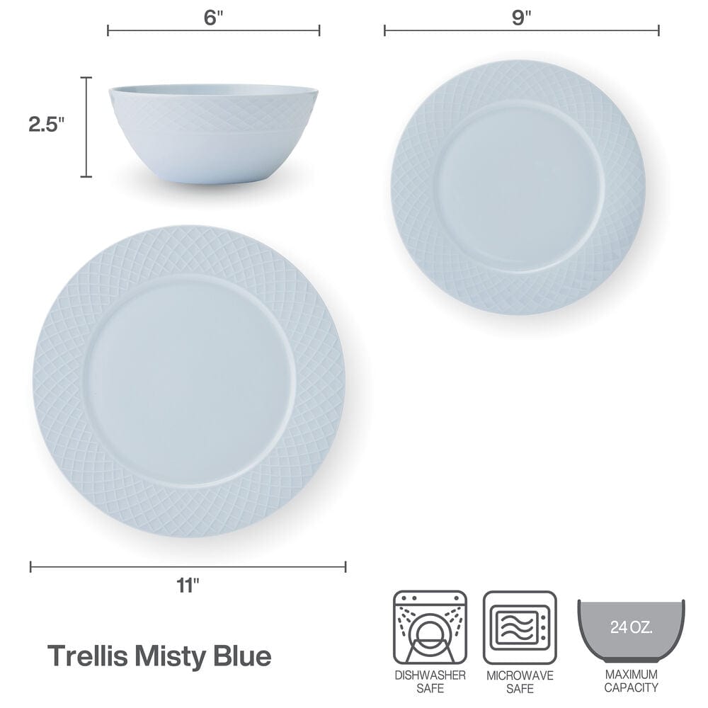 Trellis Misty Blue 12 Piece Dinnerware Set. Service for 4 - Image 3