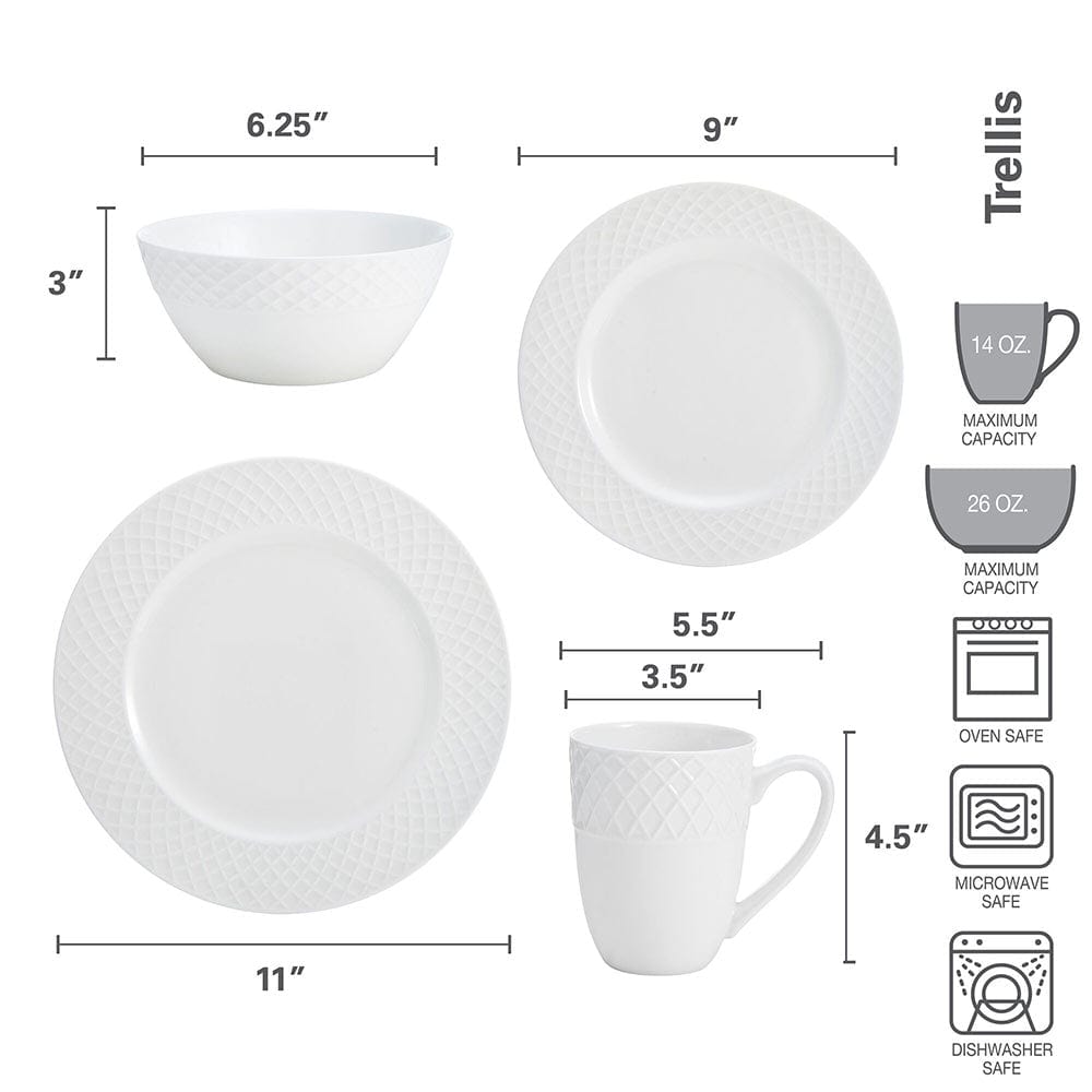 Trellis White 16 Piece Dinnerware Set - Image 4