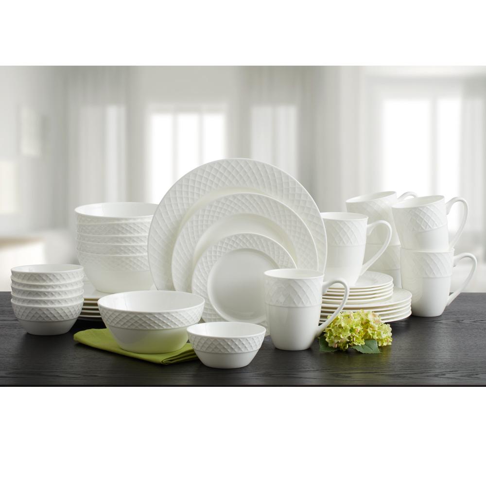 Trellis White 36 Piece Dinnerware Set. Service for 6 - Image 9