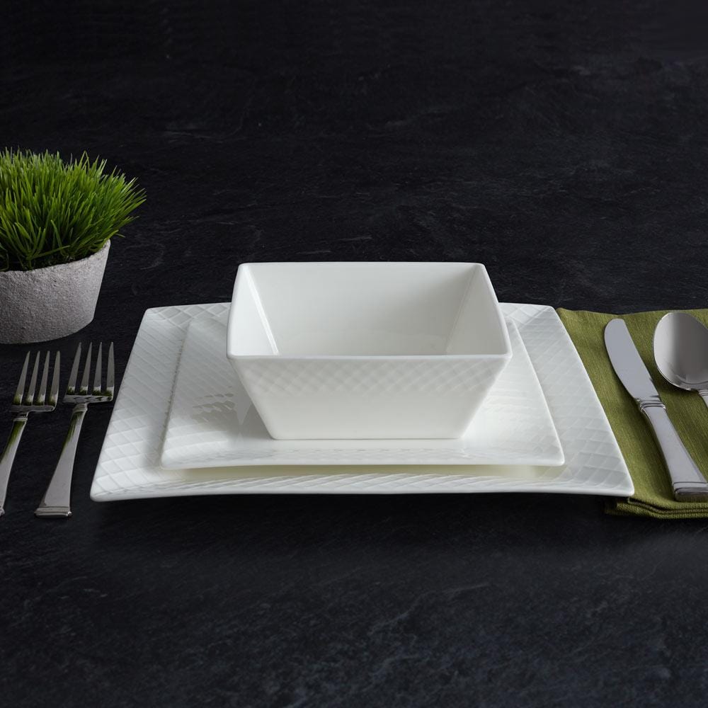 Trellis White Square 16 Piece Dinnerware Set. Service for 4 - Image 2