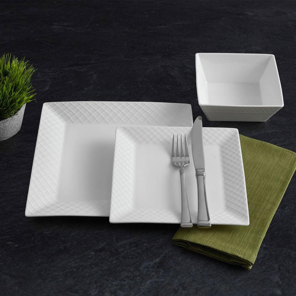 Trellis White Square 16 Piece Dinnerware Set. Service for 4 - Image 3