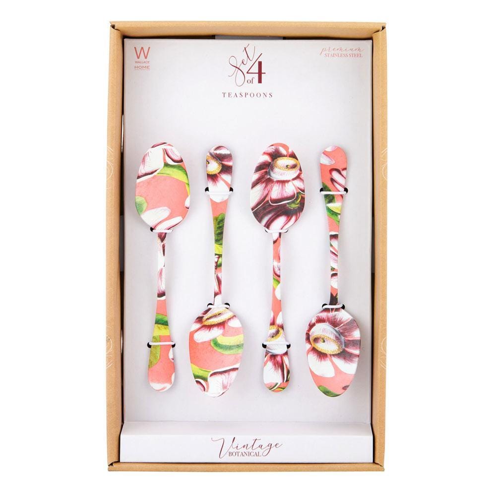 Vintage Botanical Set of 4 Teaspoons - Image 4