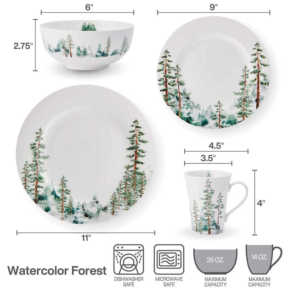 Watercolor Forest 16 Piece Dinnerware Set. Service for 4 - Image 10