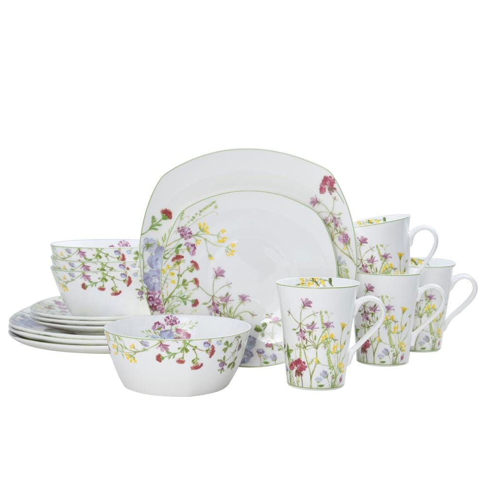 Wildflower Garden Square 16 Piece Dinnerware Set. Service for 4