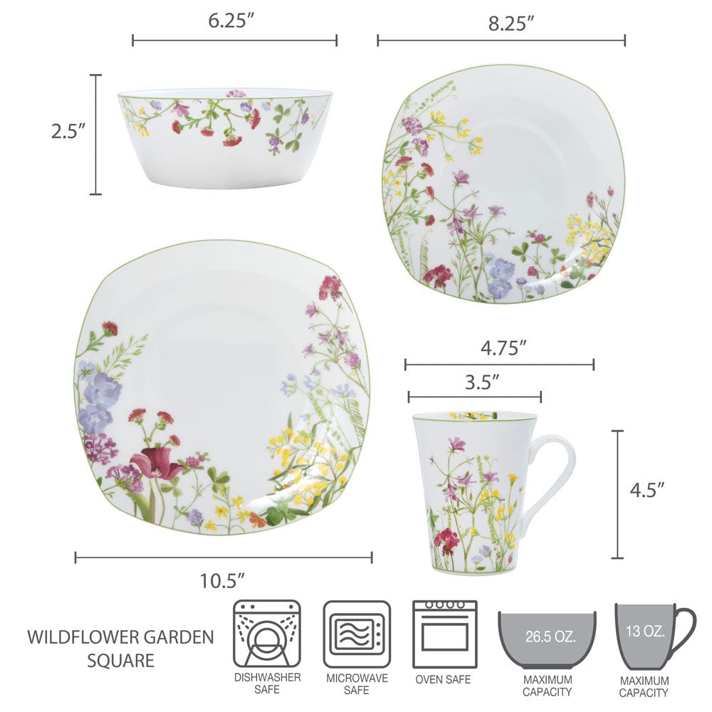 Wildflower Garden Square 16 Piece Dinnerware Set. Service for 4 - Image 4