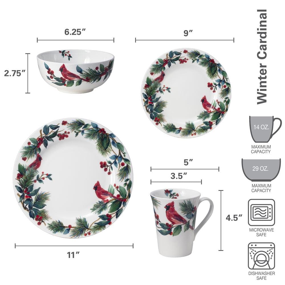Winter Cardinal 24 Piece Dinnerware Set. Service for 6 - Image 5